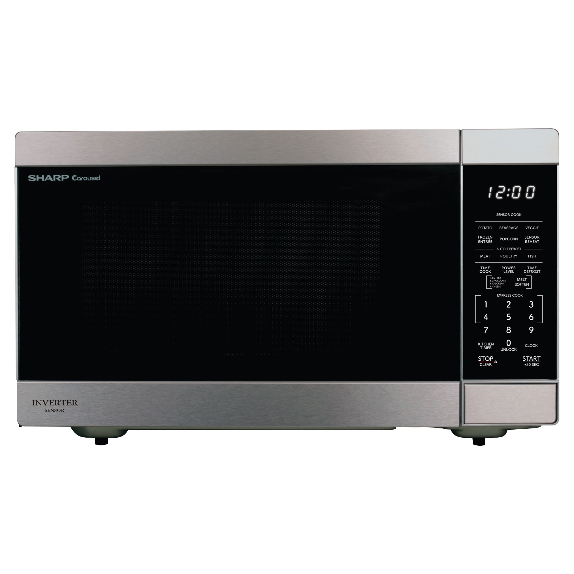 Sharp SMC1664KSC 1.6 cu. ft. 1100W Inverter Microwave Oven in stainless steel.
