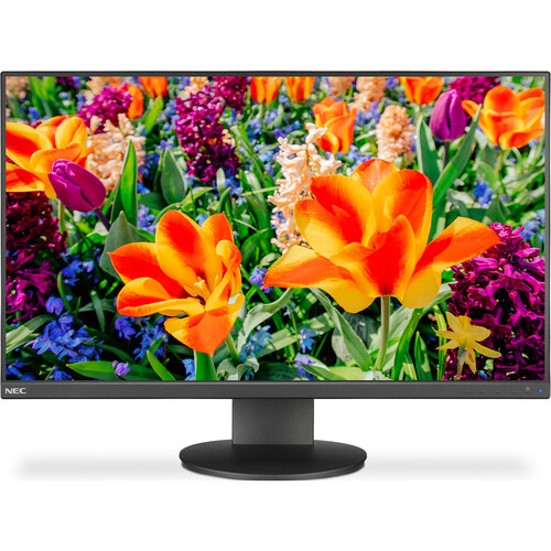 Sharp/NEC E243F-BK 24-inch Full HD IPS monitor displaying a vibrant field of colorful flowers.