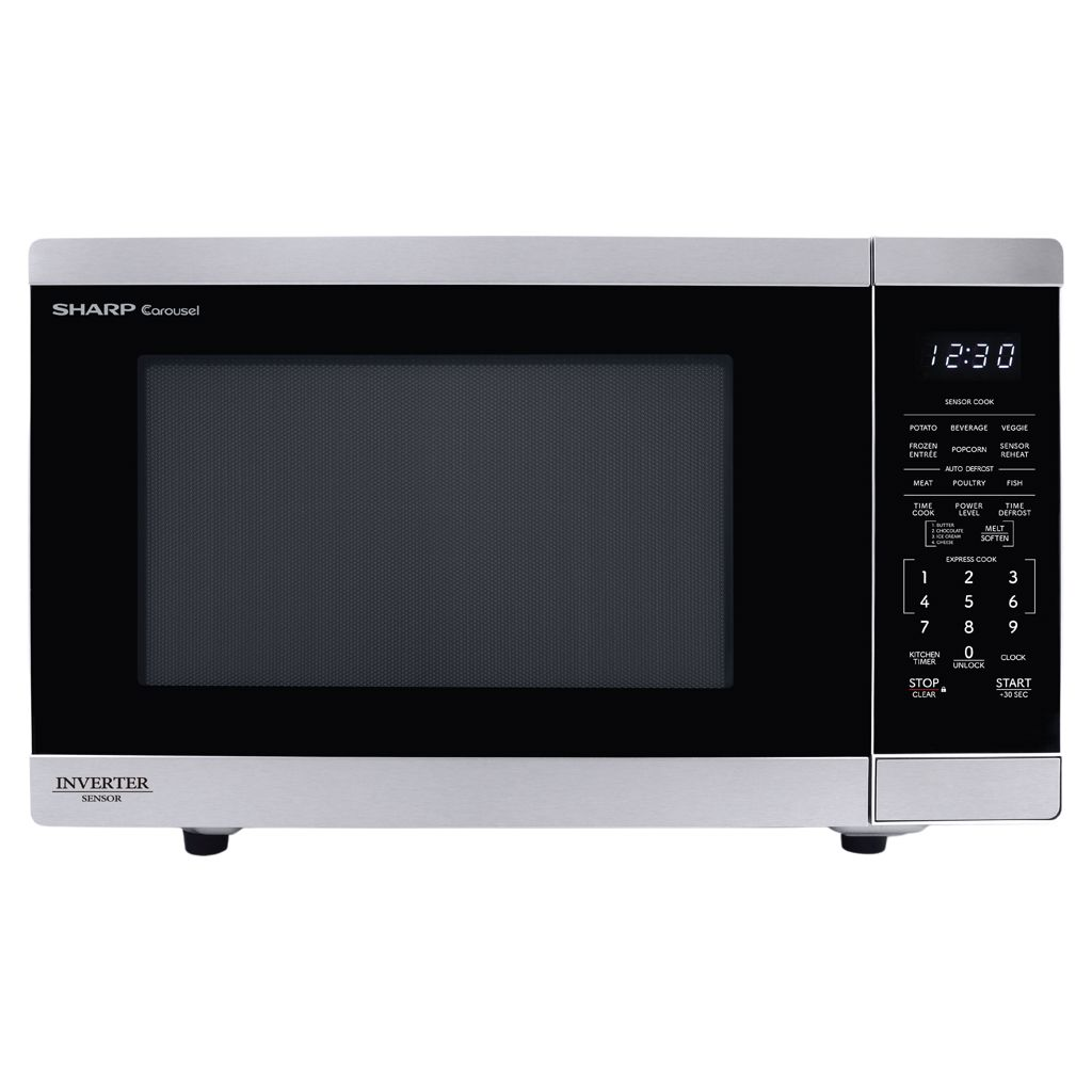 Sharp 1.4 cu. ft. Stainless Steel Inverter Microwave with digital controls and display.