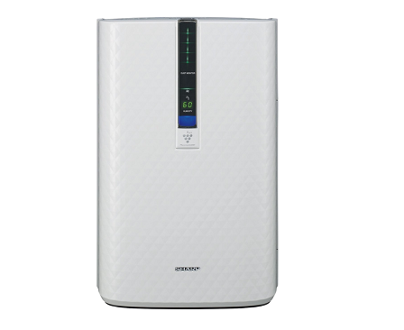 White Sharp KC850U HEPA air purifier and humidifier with digital display and textured finish.