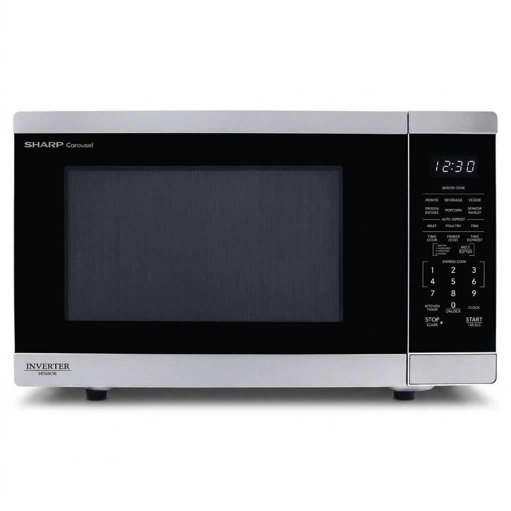 SHARP SMC1464KSC Carousel Microwave with Inverter Technology on a white background.
