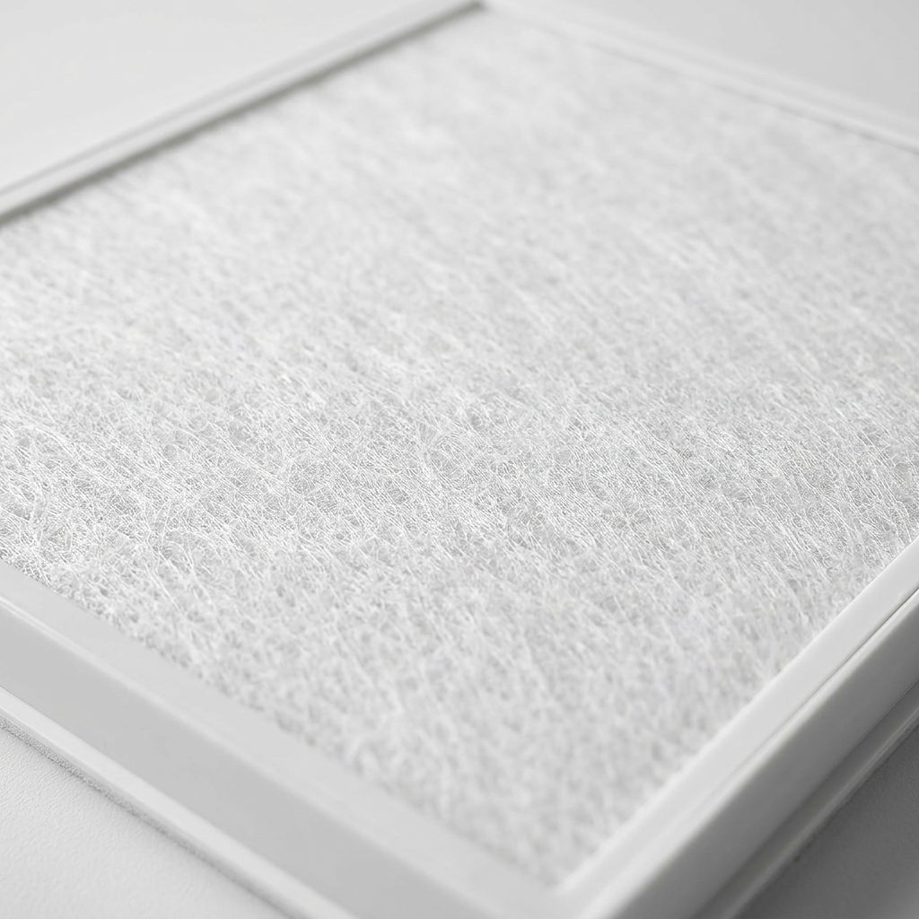 A close-up photograph of the white, fibrous material and frame of the SHARP FZA28HFU True HEPA Replacement Filter, highlighting its dense texture and quality construction in a clean, minimalist Shopify brand style.