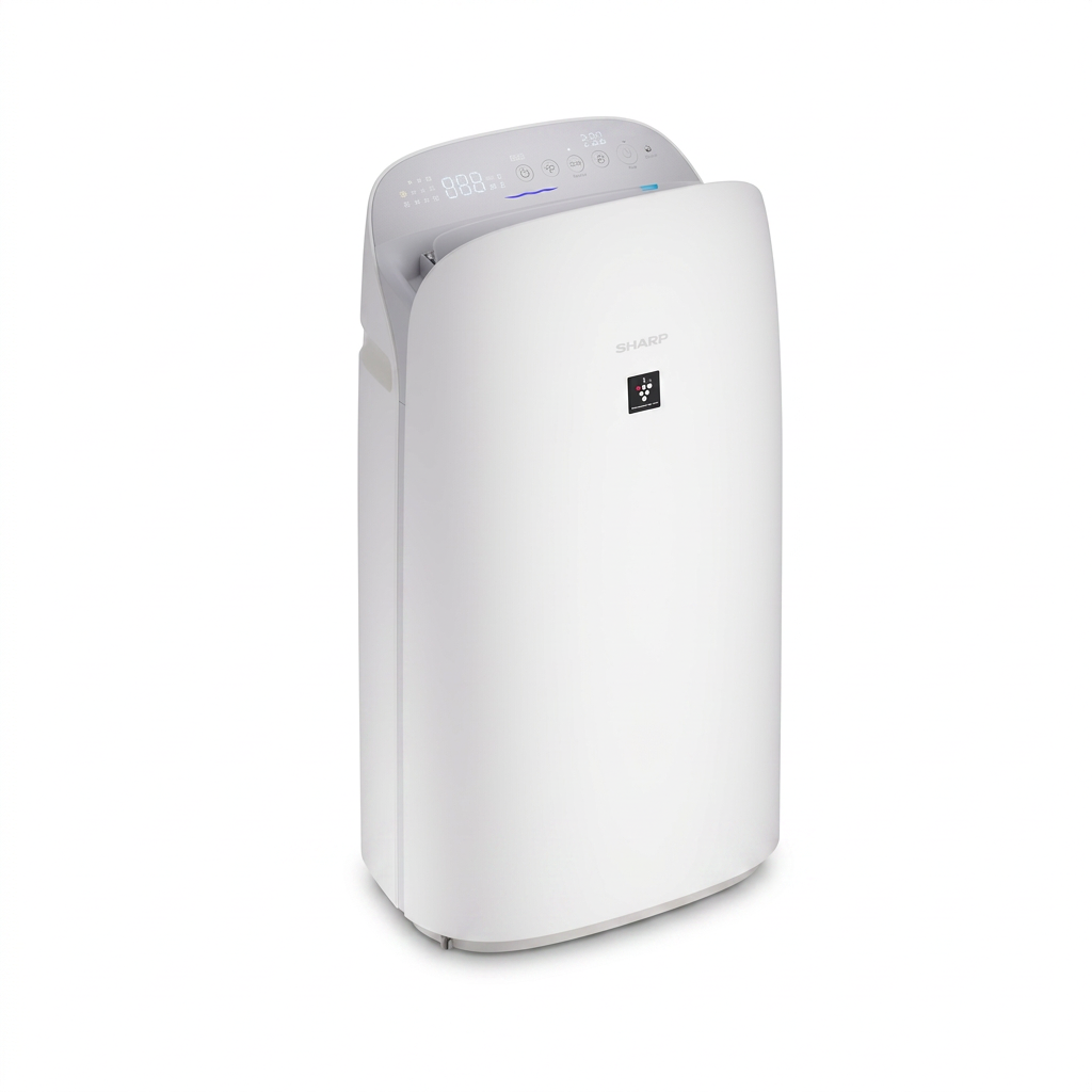 Sharp KCP70CW Plasmacluster Air Purifier/Humidifier on white background, sharp hero shot.