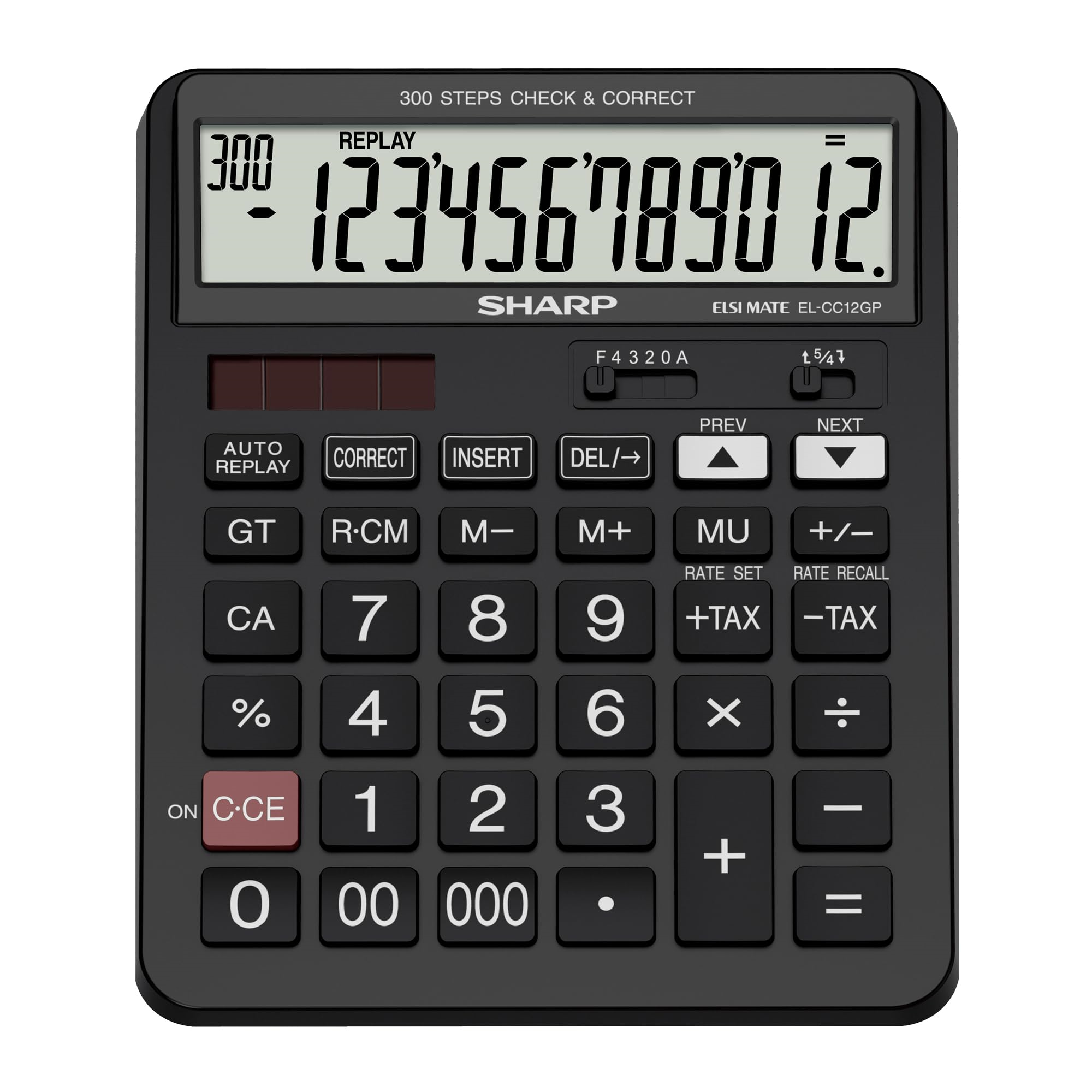 Sharp EL-CC12GP 12-Digit XL Desktop Calculator with a large LCD screen and check & correct keys.