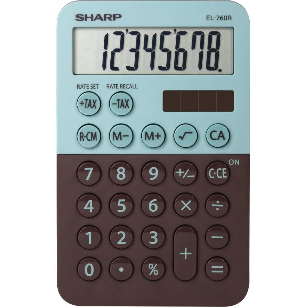 A high-resolution hero image of the Sharp EL760RBMT Mint Chocolate calculator on a pure white background.