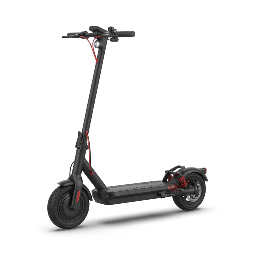 A high-resolution hero shot of the Sharp S10 (EM-KS2) electric scooter in black with red accents.