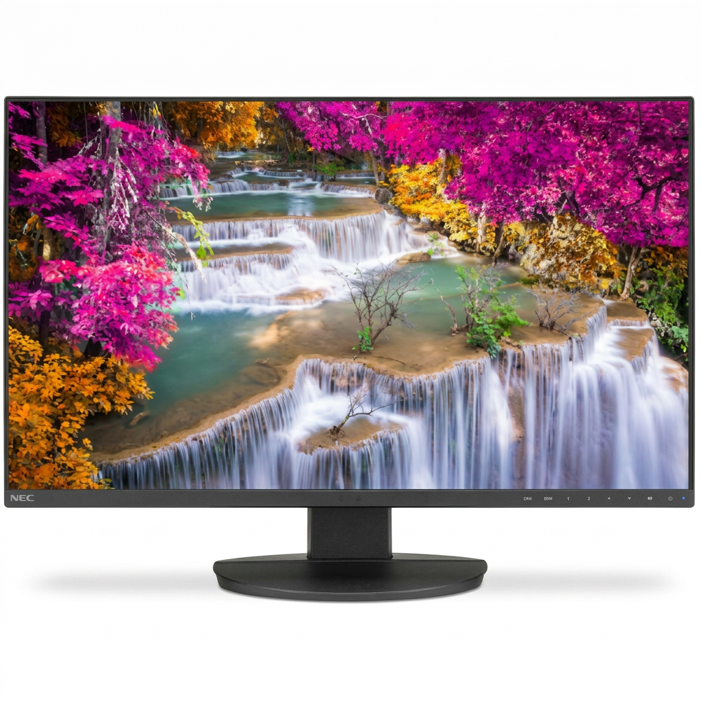 A high-resolution hero image of the SHARP/NEC EA271U-BK 27" 4K UHD monitor, centered on a pure white background with a realistic shadow.
