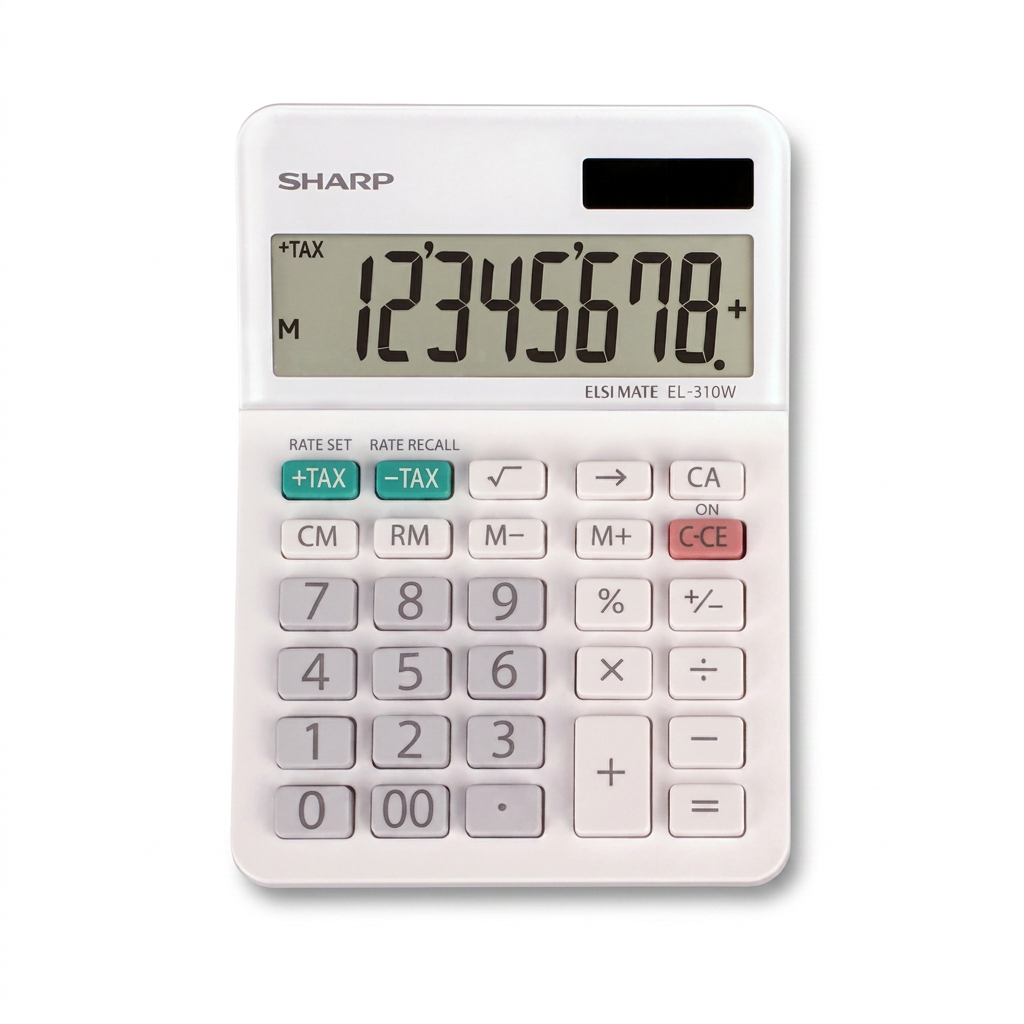 A high-resolution white background product photo of the Sharp EL310W mini-desktop calculator.