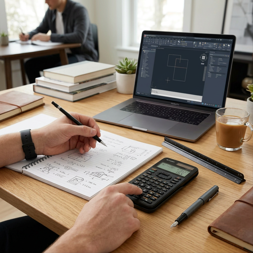 SHARP EL520XTBK calculator on a desk, integrated with a study scene.
